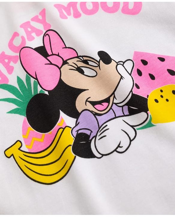 Babyhug Disney Single Jersey Knit Half Sleeves T-shirt & Shorts Night Suit With Minnie Mouse Graphic - White