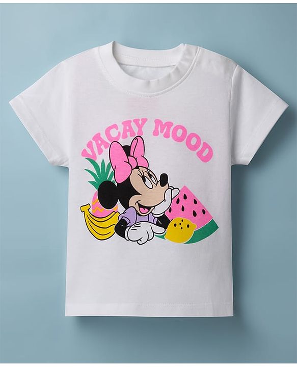 Babyhug Disney Single Jersey Knit Half Sleeves T-shirt & Shorts Night Suit With Minnie Mouse Graphic - White