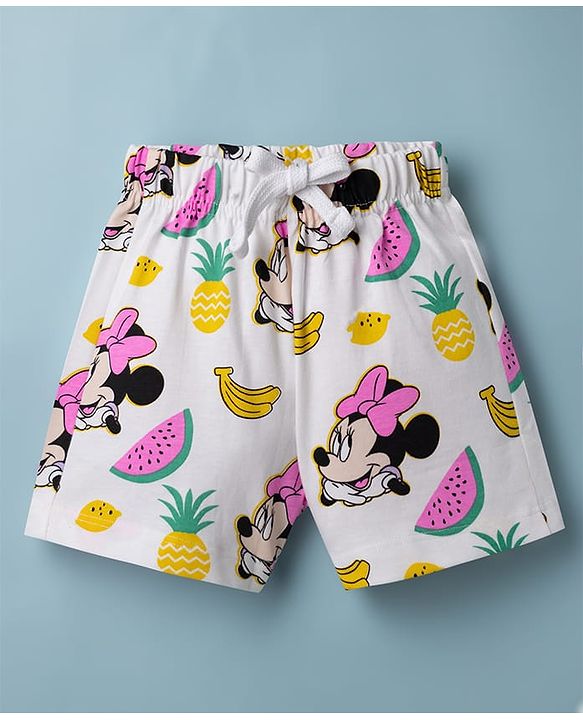 Babyhug Disney Single Jersey Knit Half Sleeves T-shirt & Shorts Night Suit With Minnie Mouse Graphic - White