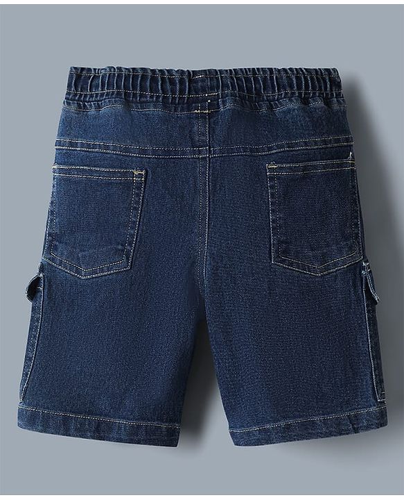 Babyhug Single Jersey Knit Denim Half Sleeves Striped T-Shirt & Shorts Set - Whit & Charcoal Grey