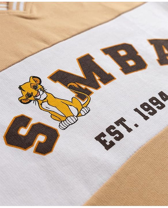 Babyhug Disney Terry Knit Half Sleeves T-Shirt With Simba Graphics - Beige