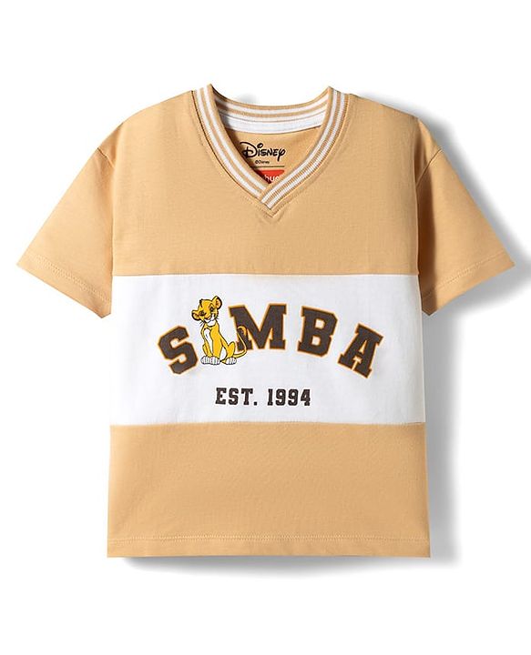 Babyhug Disney Terry Knit Half Sleeves T-Shirt With Simba Graphics - Beige