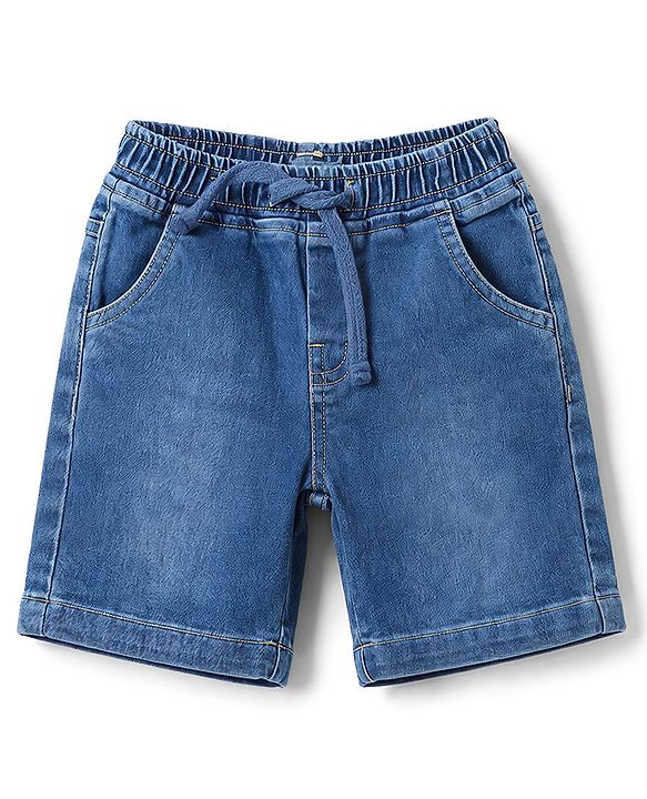 Babyhug Single Jersey Knit Half Sleeves Front & Back Scooter Printed T-Shirt & Denim Shorts Set - Black & Blue