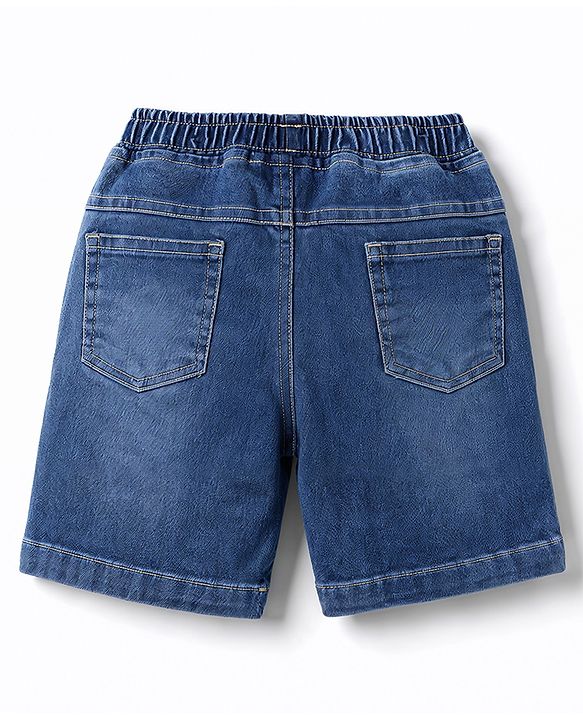 Babyhug Single Jersey Knit Half Sleeves Front & Back Scooter Printed T-Shirt & Denim Shorts Set - Black & Blue