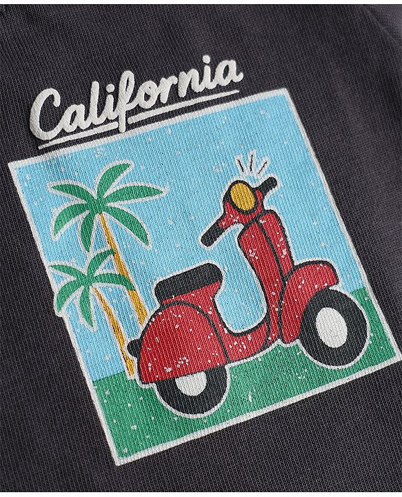 Babyhug Single Jersey Knit Half Sleeves Front & Back Scooter Printed T-Shirt & Denim Shorts Set - Black & Blue