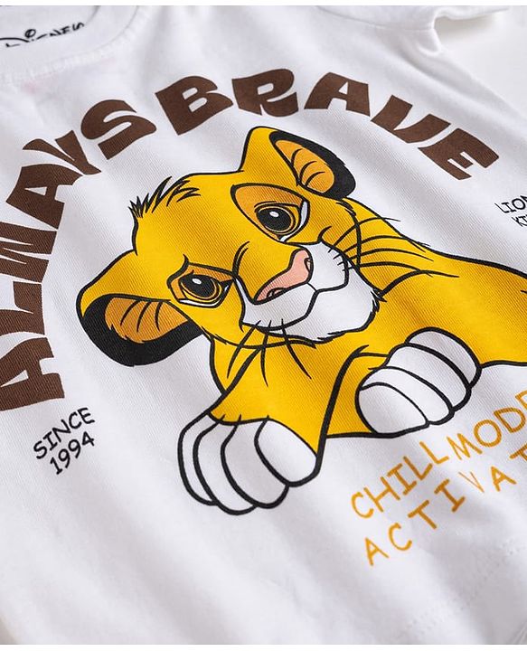 Babyhug Disney 100% Cotton Knit Half Sleeves T-Shirt & Pyjama Night Suit With Lion King Graphic - Multicolor
