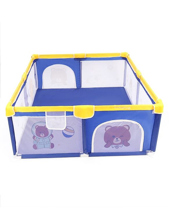 Babyhug Playpen & Play Yard- Blue| 150 x 180 cm Large Play Area| Zipper Door & Toy Pouch| Foldable Indoor & Outdoor Playpen| Safe & Sturdy| for 0-5 Years Boys & Girls| Easy to Assemble