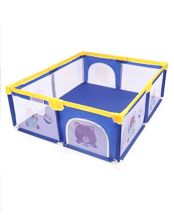 Babyhug Playpen & Play Yard- Blue| 150 x 180 cm Large Play Area| Zipper Door & Toy Pouch| Foldable Indoor & Outdoor Playpen| Safe & Sturdy| for 0-5 Years Boys & Girls| Easy to Assemble