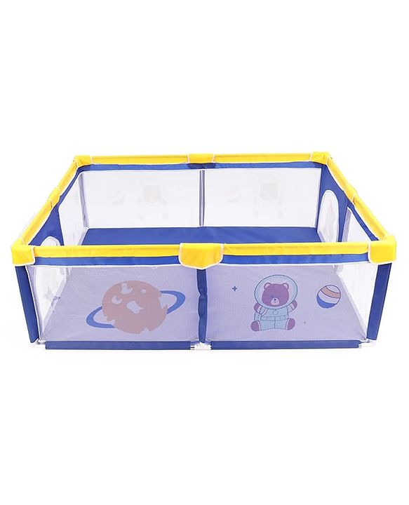 Babyhug Playpen & Play Yard- Blue| 150 x 180 cm Large Play Area| Zipper Door & Toy Pouch| Foldable Indoor & Outdoor Playpen| Safe & Sturdy| for 0-5 Years Boys & Girls| Easy to Assemble