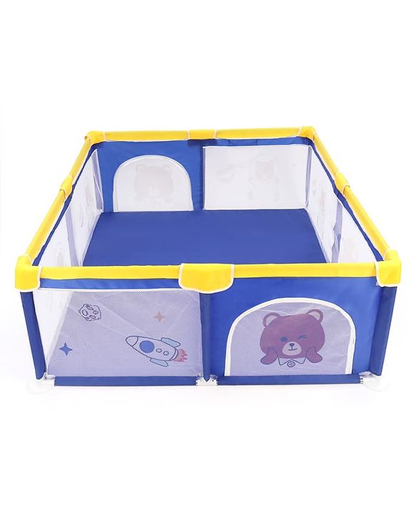 Babyhug Playpen & Play Yard- Blue| 150 x 180 cm Large Play Area| Zipper Door & Toy Pouch| Foldable Indoor & Outdoor Playpen| Safe & Sturdy| for 0-5 Years Boys & Girls| Easy to Assemble