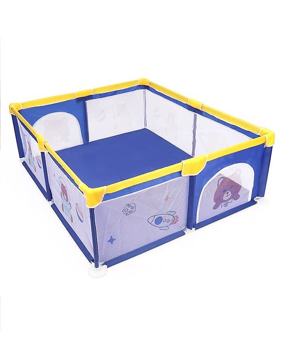 Babyhug Playpen & Play Yard- Blue| 150 x 180 cm Large Play Area| Zipper Door & Toy Pouch| Foldable Indoor & Outdoor Playpen| Safe & Sturdy| for 0-5 Years Boys & Girls| Easy to Assemble