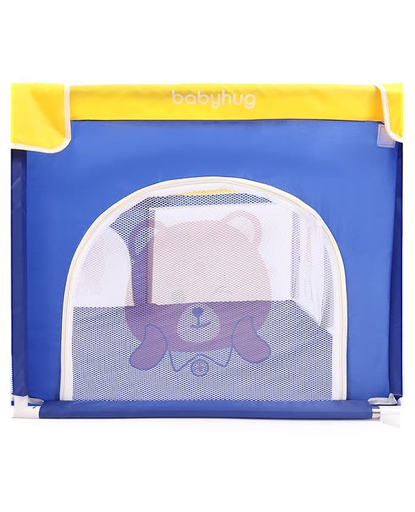 Babyhug Playpen & Play Yard- Blue| 150 x 180 cm Large Play Area| Zipper Door & Toy Pouch| Foldable Indoor & Outdoor Playpen| Safe & Sturdy| for 0-5 Years Boys & Girls| Easy to Assemble