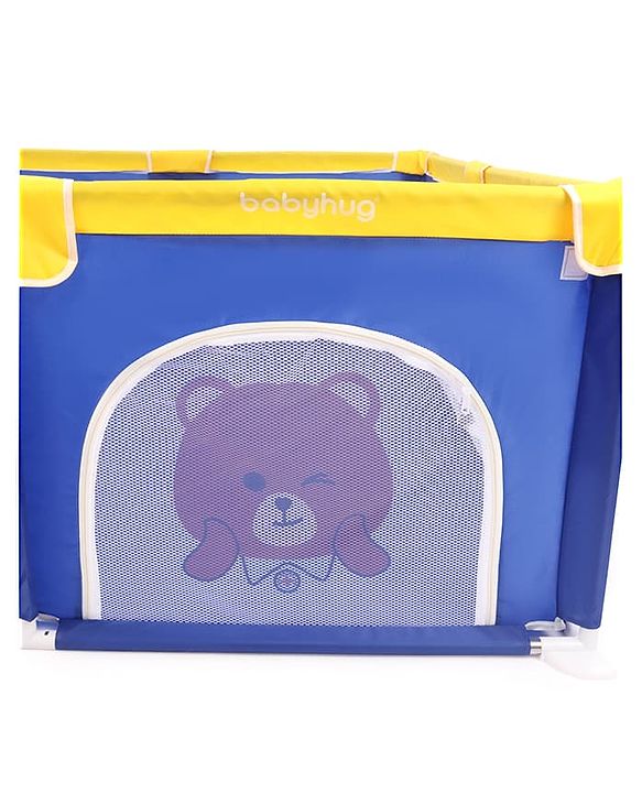 Babyhug Playpen & Play Yard- Blue| 150 x 180 cm Large Play Area| Zipper Door & Toy Pouch| Foldable Indoor & Outdoor Playpen| Safe & Sturdy| for 0-5 Years Boys & Girls| Easy to Assemble