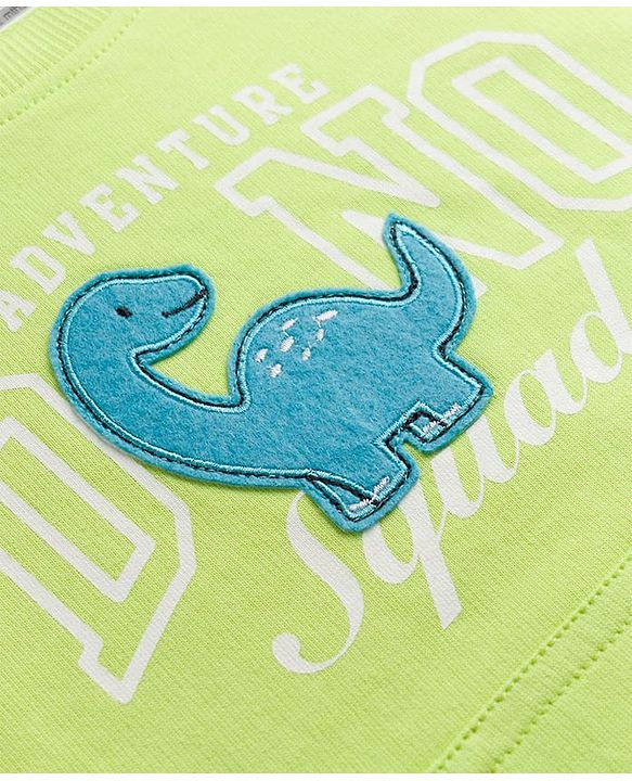 Babyhug Single Jersey Knit- Denim Half Sleeves T-Shirt & Shorts With Dino Print - Limegreen
