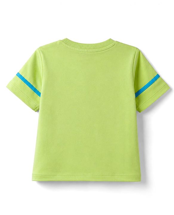 Babyhug Single Jersey Knit- Denim Half Sleeves T-Shirt & Shorts With Dino Print - Limegreen