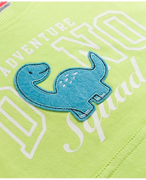 Babyhug Single Jersey Knit- Denim Half Sleeves T-Shirt & Shorts With Dino Print - Limegreen