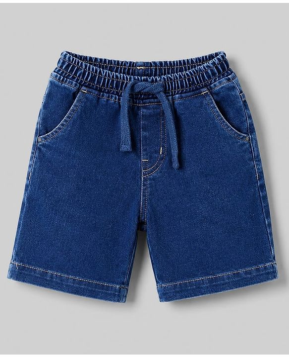 Babyhug Single Jersey Knit Half Sleeves Striped T-Shirt & Denim Shorts With Bear Detailing - Multicolor
