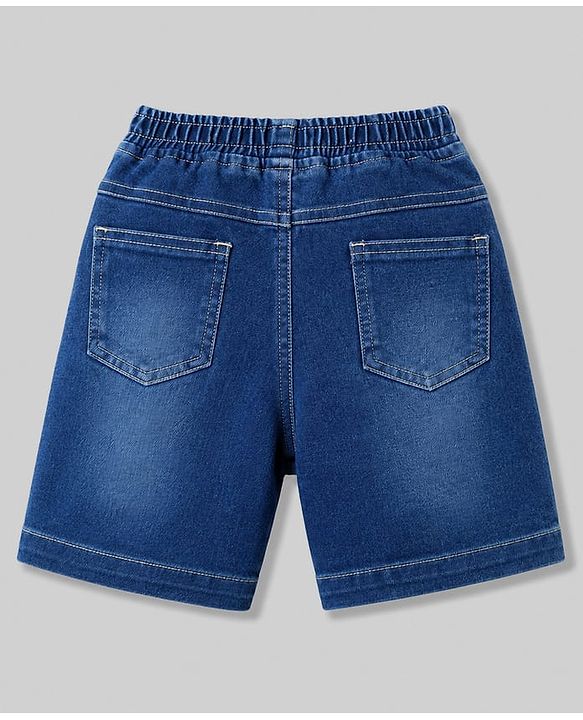 Babyhug Single Jersey Knit Half Sleeves Striped T-Shirt & Denim Shorts With Bear Detailing - Multicolor