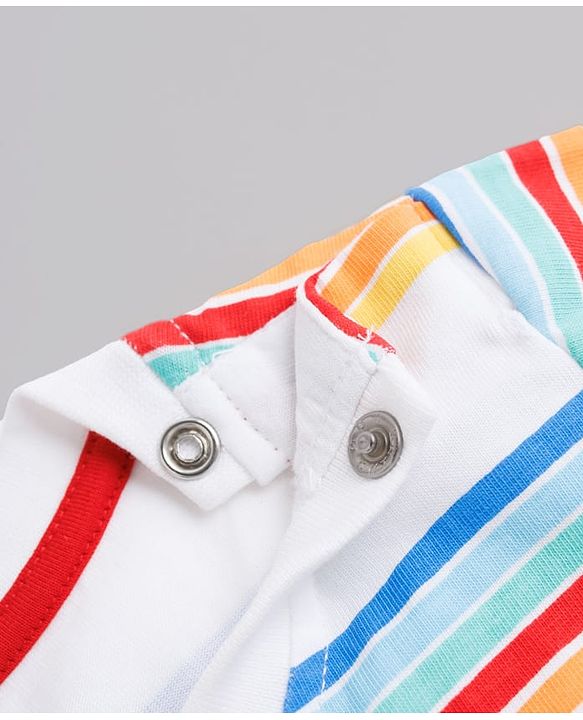 Babyhug Single Jersey Knit Half Sleeves Striped T-Shirt & Denim Shorts With Bear Detailing - Multicolor