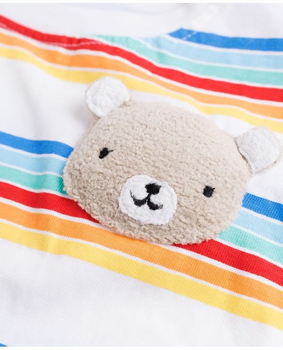 Babyhug Single Jersey Knit Half Sleeves Striped T-Shirt & Denim Shorts With Bear Detailing - Multicolor