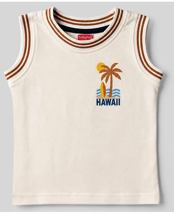Babyhug Single Jersey Knit Sleeveless T-Shirt & Shorts With Tropical Print - White