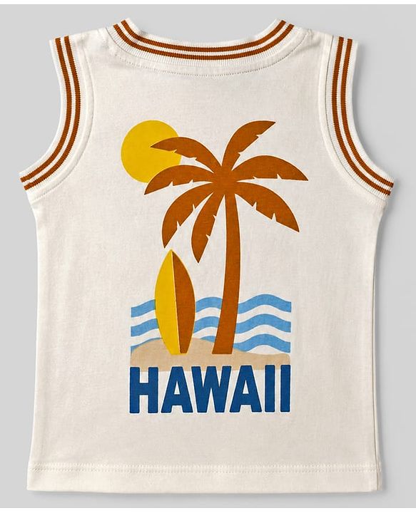 Babyhug Single Jersey Knit Sleeveless T-Shirt & Shorts With Tropical Print - White
