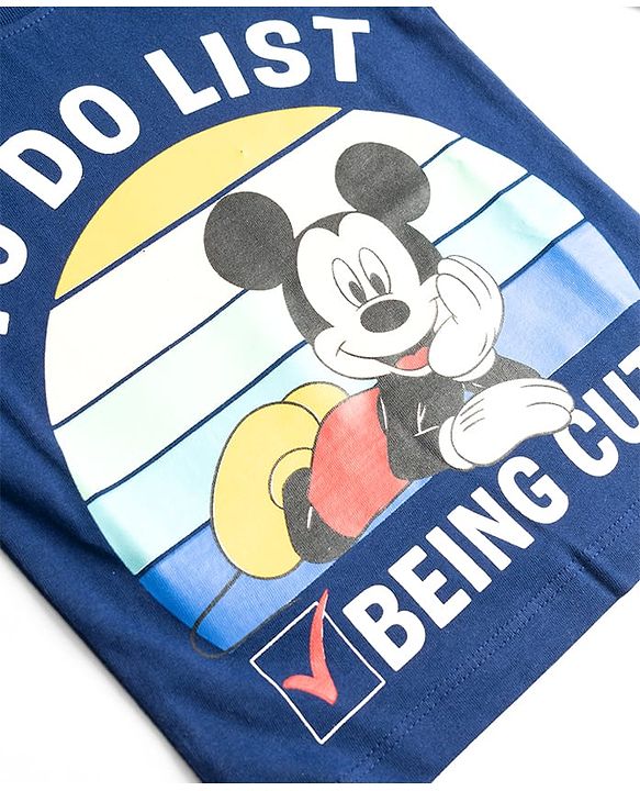 Babyhug Disney Single Jersey Knit Full Sleeves T-Shirt & Pyjama Night Suit With Mickey Mouse Graphics - Navy Blue