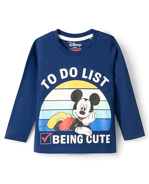 Babyhug Disney Single Jersey Knit Full Sleeves T-Shirt & Pyjama Night Suit With Mickey Mouse Graphics - Navy Blue