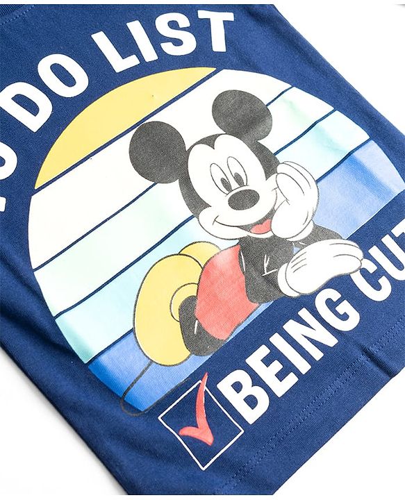 Babyhug Disney Single Jersey Knit Full Sleeves T-Shirt & Pyjama Night Suit With Mickey Mouse Graphics - Navy Blue