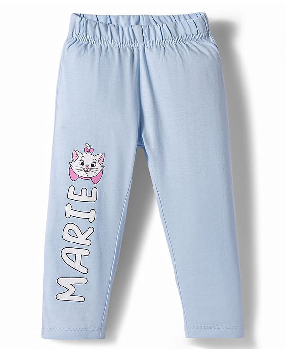 Babyhug Disney 100% Cotton Knit Full Sleeves T-Shirt & Pyjama Night Suit With Marie Graphics - Light Blue