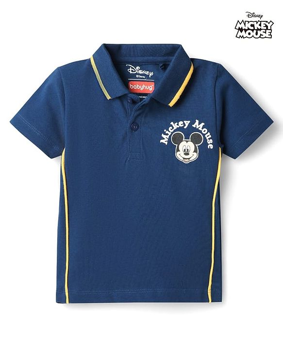 Babyhug Disney Single Jersey Knit Half Sleeves Polo T-Shirt with Mickey Mouse Graphics -  Navy