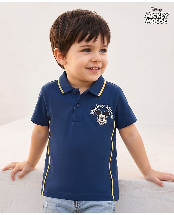 Babyhug Disney Single Jersey Knit Half Sleeves Polo T-Shirt with Mickey Mouse Graphics -  Navy