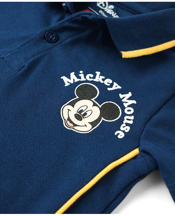 Babyhug Disney Single Jersey Knit Half Sleeves Polo T-Shirt with Mickey Mouse Graphics -  Navy