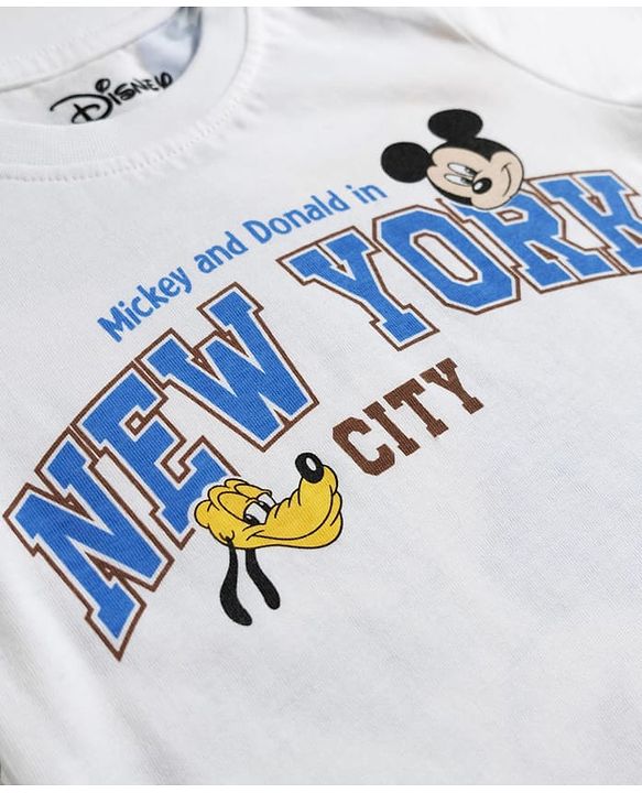 Babyhug Disney 100% Cotton Knit Half Sleeves T-Shirt & Shorts Set With Mickey Mouse & Friends Graphic - White & Tan