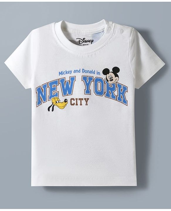 Babyhug Disney 100% Cotton Knit Half Sleeves T-Shirt & Shorts Set With Mickey Mouse & Friends Graphic - White & Tan