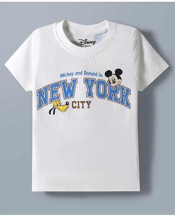 Babyhug Disney 100% Cotton Knit Half Sleeves T-Shirt & Shorts Set With Mickey Mouse & Friends Graphic - White & Tan