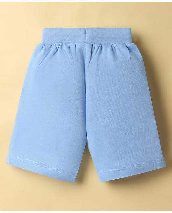 Babyhug Disney 100% Cotton Knit Half Sleeves T-Shirt & Shorts Set With Mickey Mouse Graphics - Light Blue