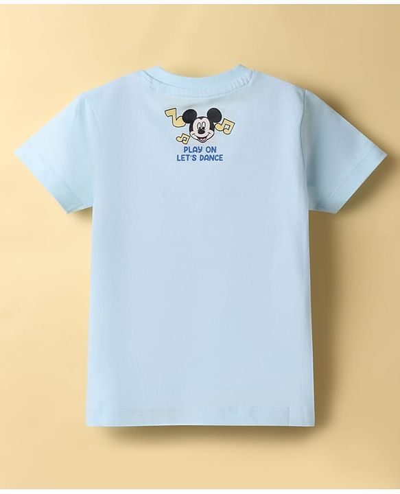 Babyhug Disney 100% Cotton Knit Half Sleeves T-Shirt & Shorts Set With Mickey Mouse Graphics - Light Blue