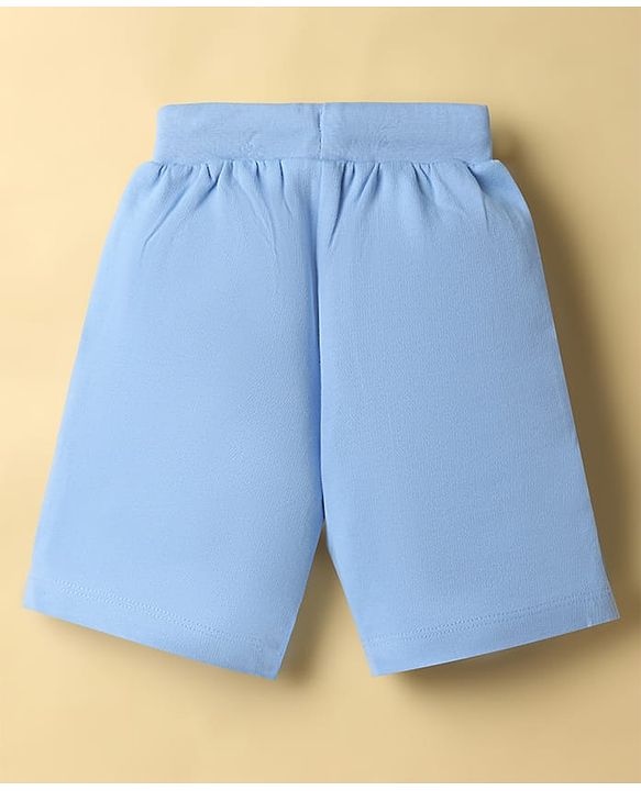 Babyhug Disney 100% Cotton Knit Half Sleeves T-Shirt & Shorts Set With Mickey Mouse Graphics - Light Blue