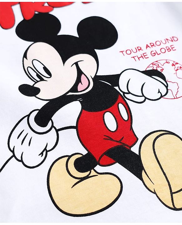 Babyhug Disney 100% Cotton Knit Half Sleeves T-Shirt & Shorts Set With Mickey Mouse Graphic - Red