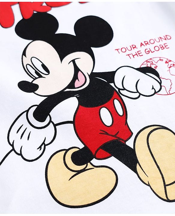 Babyhug Disney 100% Cotton Knit Half Sleeves T-Shirt & Shorts Set With Mickey Mouse Graphic - Red