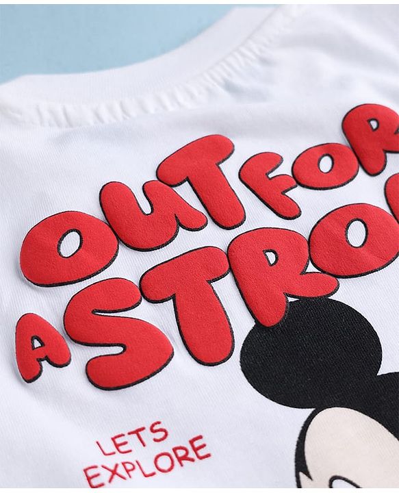 Babyhug Disney 100% Cotton Knit Half Sleeves T-Shirt & Shorts Set With Mickey Mouse Graphic - Red