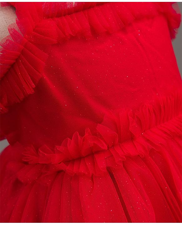 Babyhug Mesh Woven Sleeveless Party Dress with Frill Detailing - Red