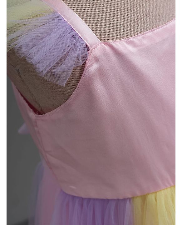 Babyhug Mesh Woven Sleeveless Fit & Flare Party Dress With Frill Detailing - Multicolor
