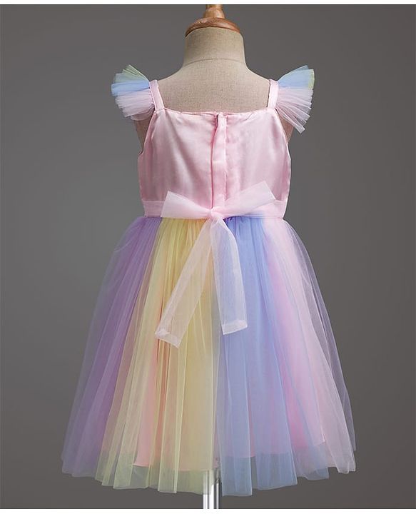 Babyhug Mesh Woven Sleeveless Fit & Flare Party Dress With Frill Detailing - Multicolor