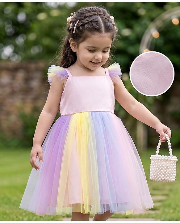 Babyhug Mesh Woven Sleeveless Fit & Flare Party Dress With Frill Detailing - Multicolor