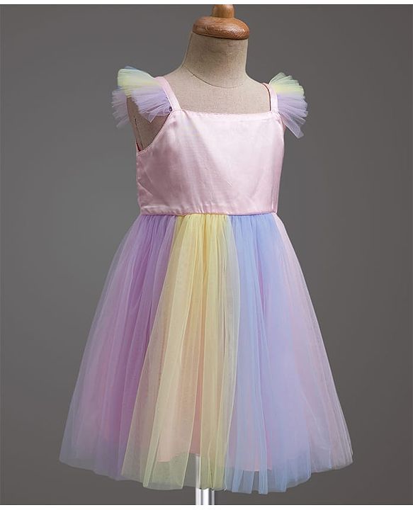 Babyhug Mesh Woven Sleeveless Fit & Flare Party Dress With Frill Detailing - Multicolor