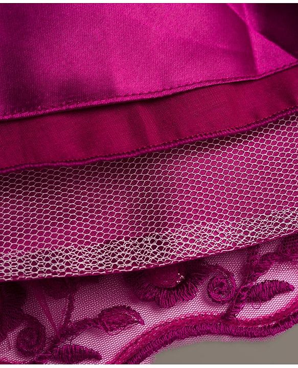 Babyhug Mesh Woven Sleeveless Party Dress with Floral Embroidery & Bow Applique - Wine