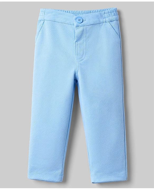 Babyhug Knit Full Sleeves Solid Party Shirt & Trouser with Attached Waistcoat Bow & Cap - Light Blue