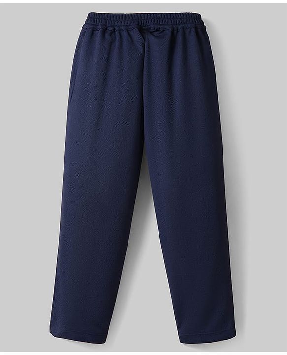 Babyhug Knit Full Sleeves 3 Piece Party Suit With Bow & Cap - Navy Blue